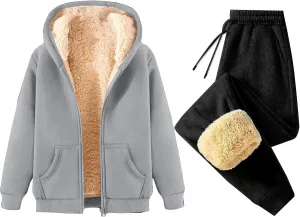 Lounge Sets for Women 2 Piece Fleece Sherpa Lined Sweatsuits Winter Warm Thick Hoodie Jogger Two Piece Tracksuit