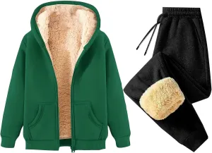 Lounge Sets for Women 2 Piece Fleece Sherpa Lined Sweatsuits Winter Warm Thick Hoodie Jogger Two Piece Tracksuit