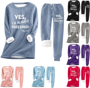 Lounge Sets for Women Yes I'm Cold Me 24:7 Sweatshirt Winter Warm Sherpa Fleece Lined Pants Soft Pjs Sleepwear