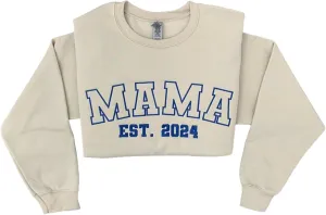 Love Signal Personalized Embroidered Mama EST Sweatshirt, Custom Embroidered Sweatshirt for Mom Tee S-4X