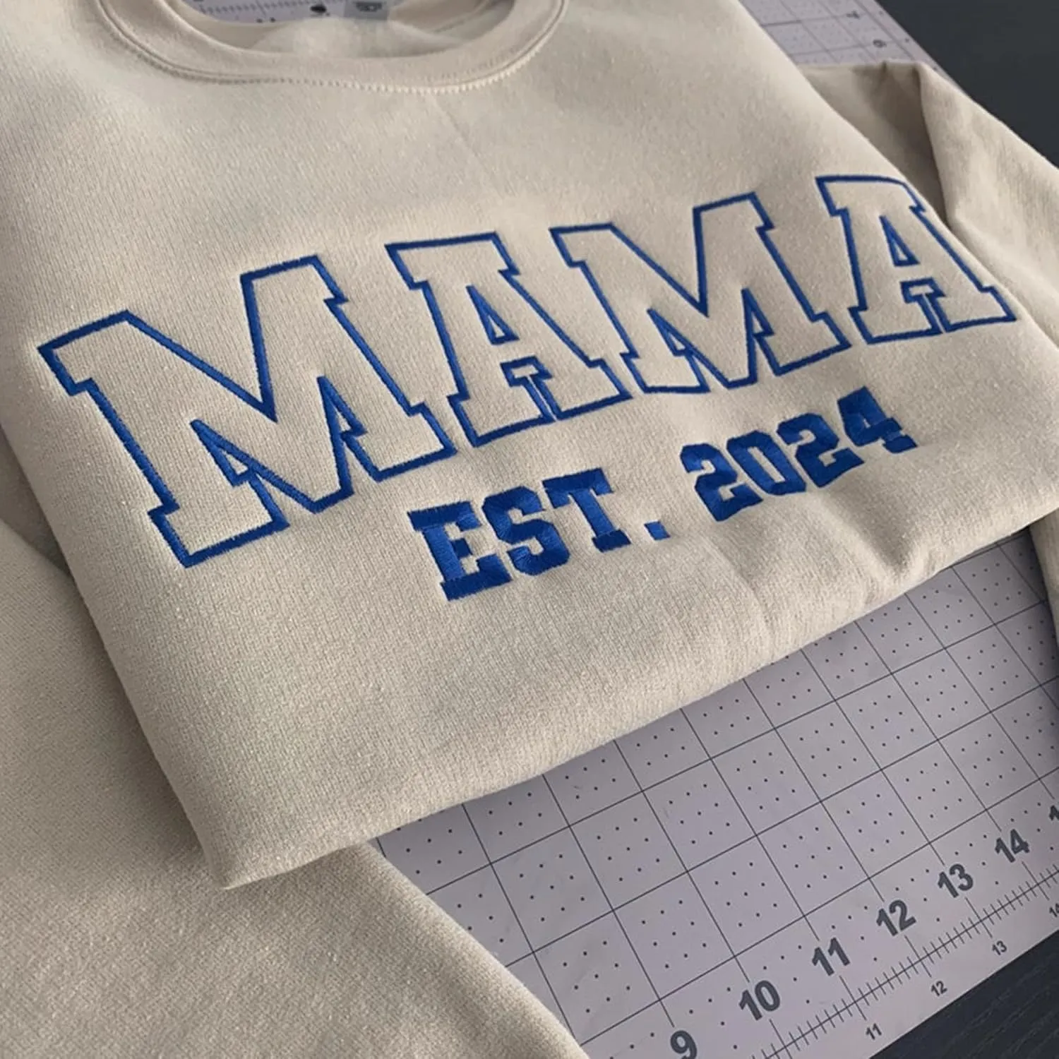 Love Signal Personalized Embroidered Mama EST Sweatshirt, Custom Embroidered Sweatshirt for Mom Tee S-4X