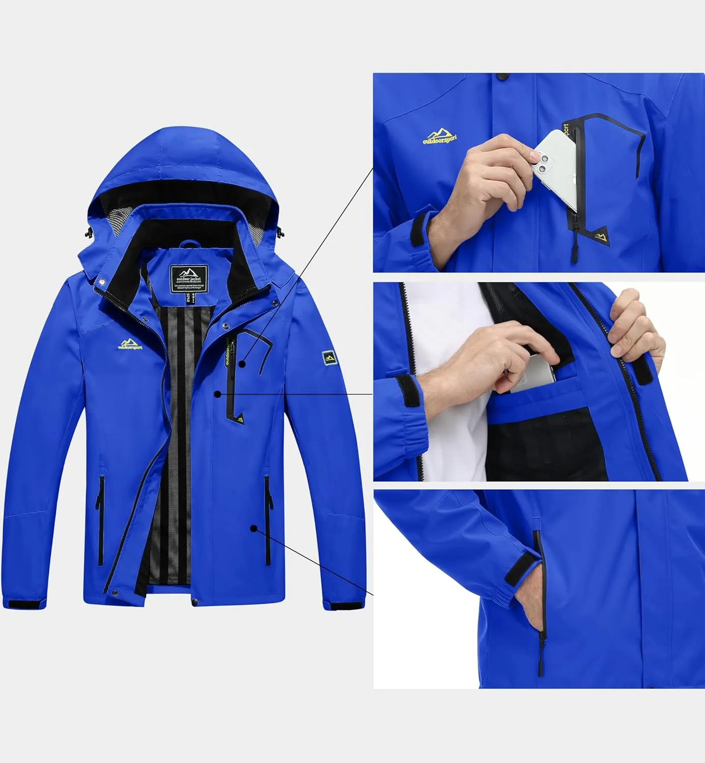 MAGCOMSEN Men's Lightweight Windbreaker Rain Jacket Raincoat with Detachable Hood for Hiking Fishing Activewear