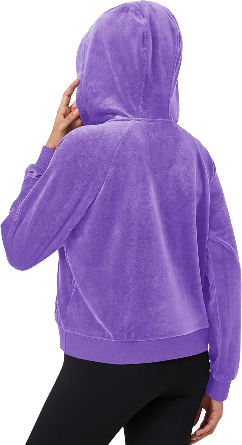 MAGCOMSEN Womens Hoodies Half-Zip Cropped Velour Sweatshirts Long Sleeve Fleece Pullover with Pocket Casual Outfits