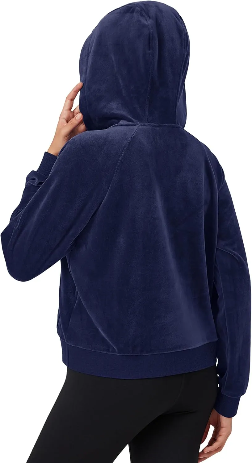 MAGCOMSEN Womens Hoodies Half-Zip Cropped Velour Sweatshirts Long Sleeve Fleece Pullover with Pocket Casual Outfits