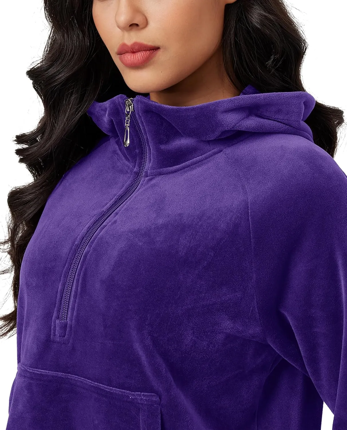 MAGCOMSEN Womens Hoodies Half-Zip Cropped Velour Sweatshirts Long Sleeve Fleece Pullover with Pocket Casual Outfits