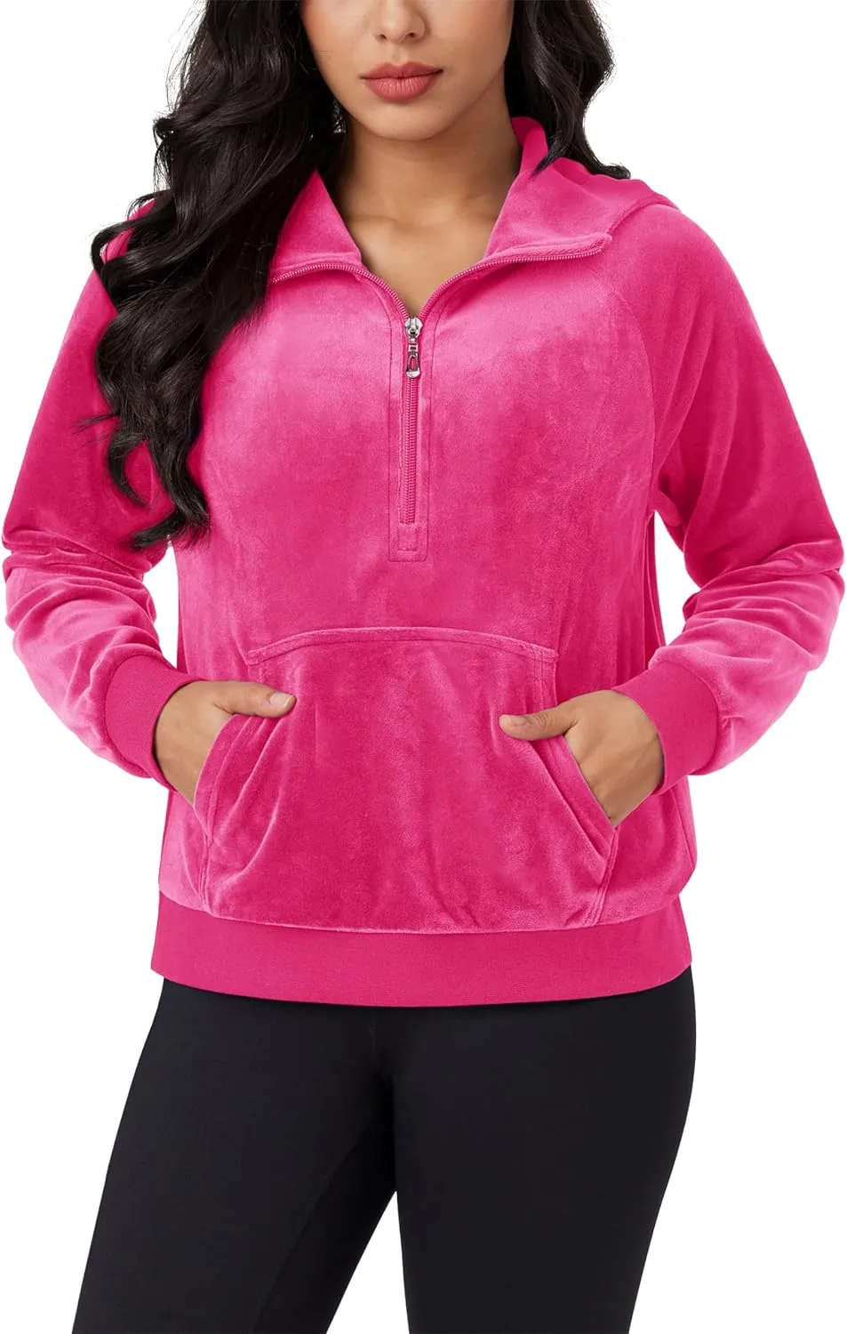 MAGCOMSEN Womens Hoodies Half-Zip Cropped Velour Sweatshirts Long Sleeve Fleece Pullover with Pocket Casual Outfits