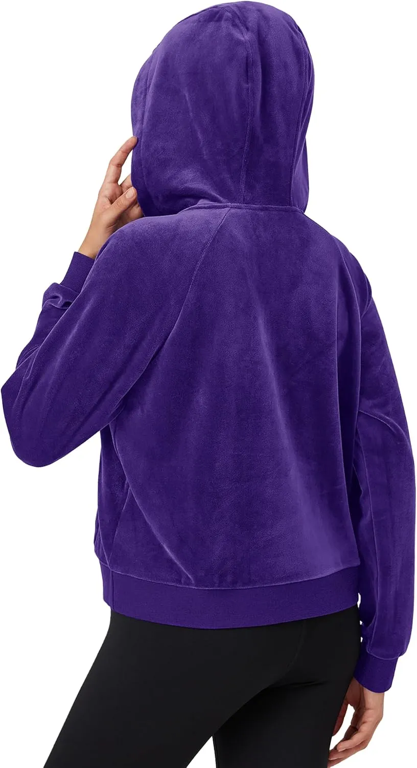 MAGCOMSEN Womens Hoodies Half-Zip Cropped Velour Sweatshirts Long Sleeve Fleece Pullover with Pocket Casual Outfits