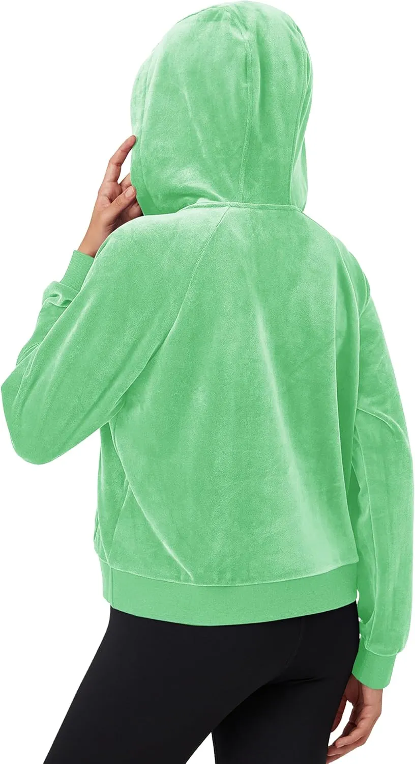 MAGCOMSEN Womens Hoodies Half-Zip Cropped Velour Sweatshirts Long Sleeve Fleece Pullover with Pocket Casual Outfits