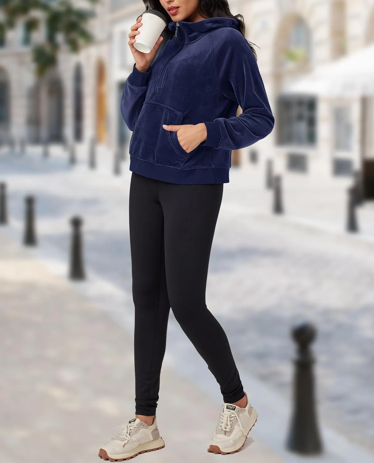 MAGCOMSEN Womens Hoodies Half-Zip Cropped Velour Sweatshirts Long Sleeve Fleece Pullover with Pocket Casual Outfits