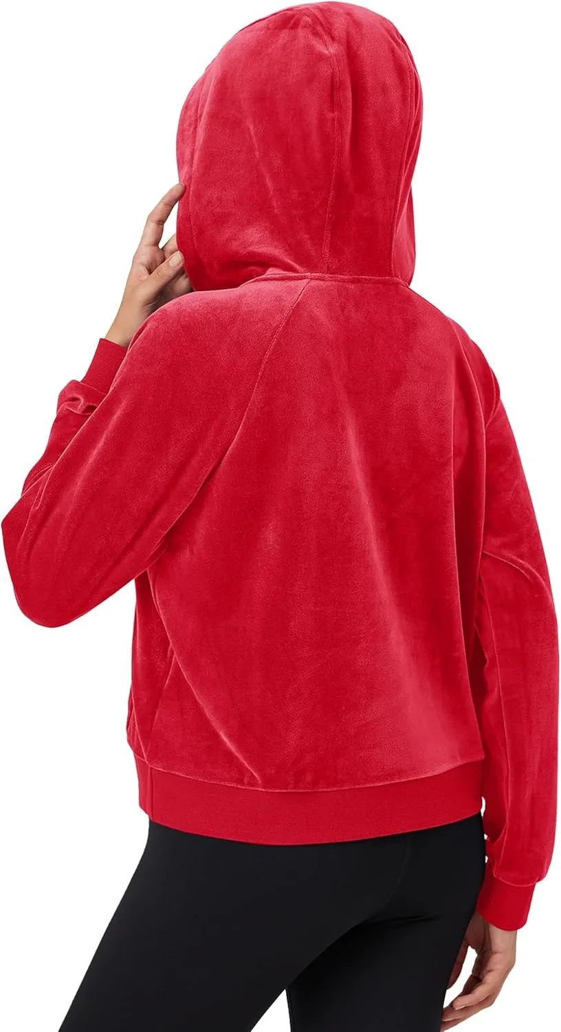 MAGCOMSEN Womens Hoodies Half-Zip Cropped Velour Sweatshirts Long Sleeve Fleece Pullover with Pocket Casual Outfits