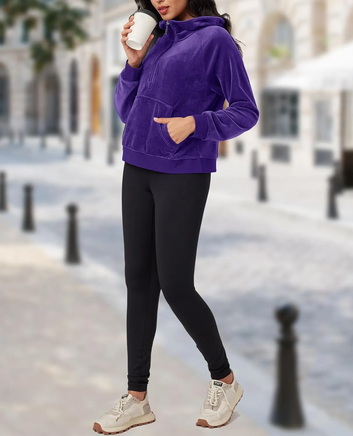 MAGCOMSEN Womens Hoodies Half-Zip Cropped Velour Sweatshirts Long Sleeve Fleece Pullover with Pocket Casual Outfits