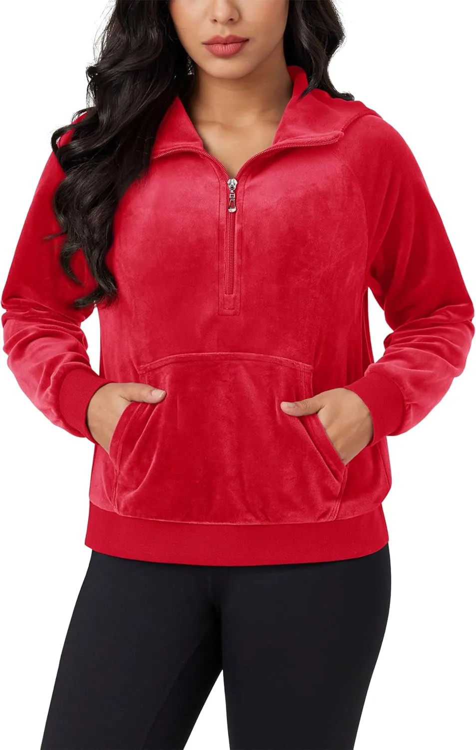 MAGCOMSEN Womens Hoodies Half-Zip Cropped Velour Sweatshirts Long Sleeve Fleece Pullover with Pocket Casual Outfits
