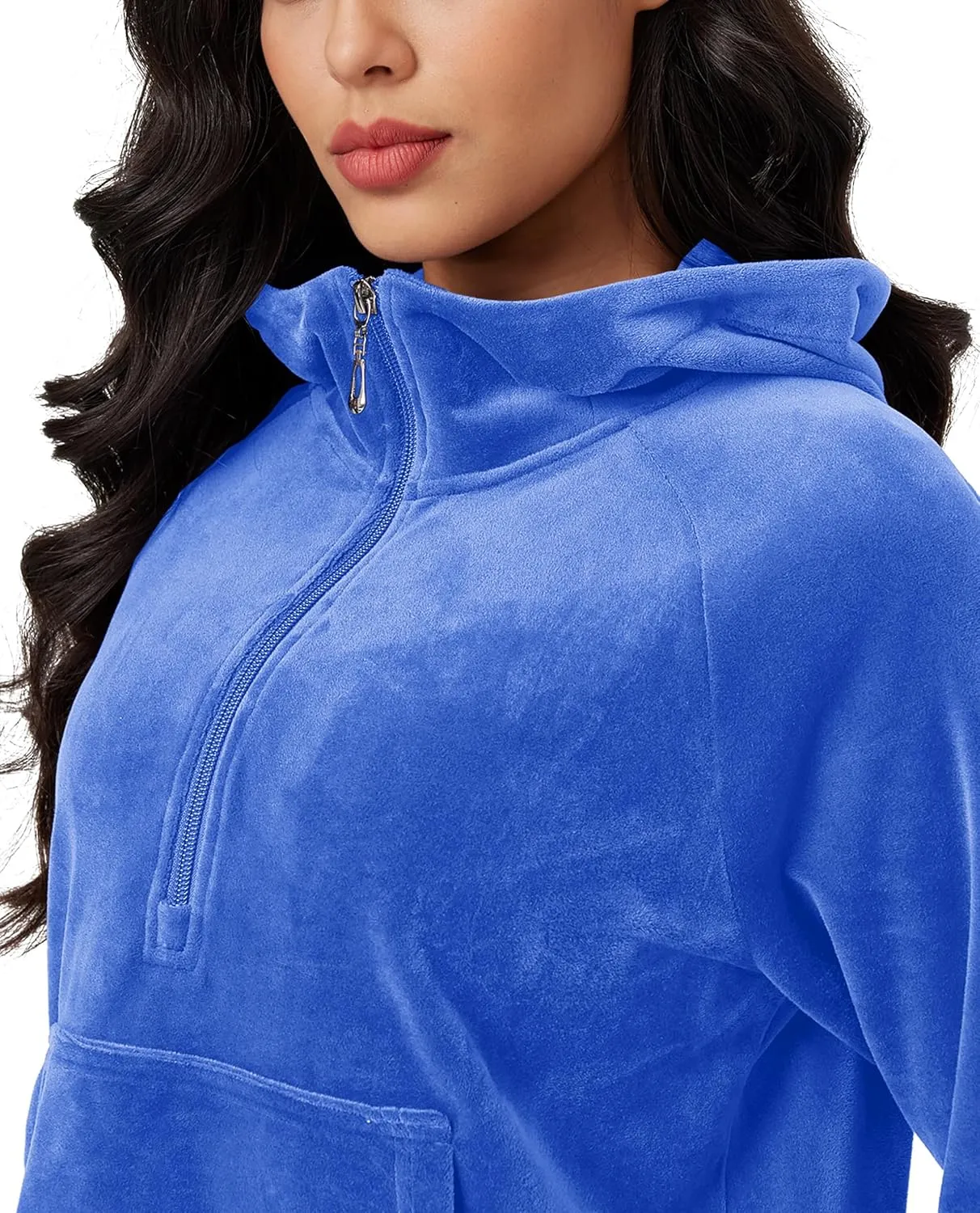 MAGCOMSEN Womens Hoodies Half-Zip Cropped Velour Sweatshirts Long Sleeve Fleece Pullover with Pocket Casual Outfits