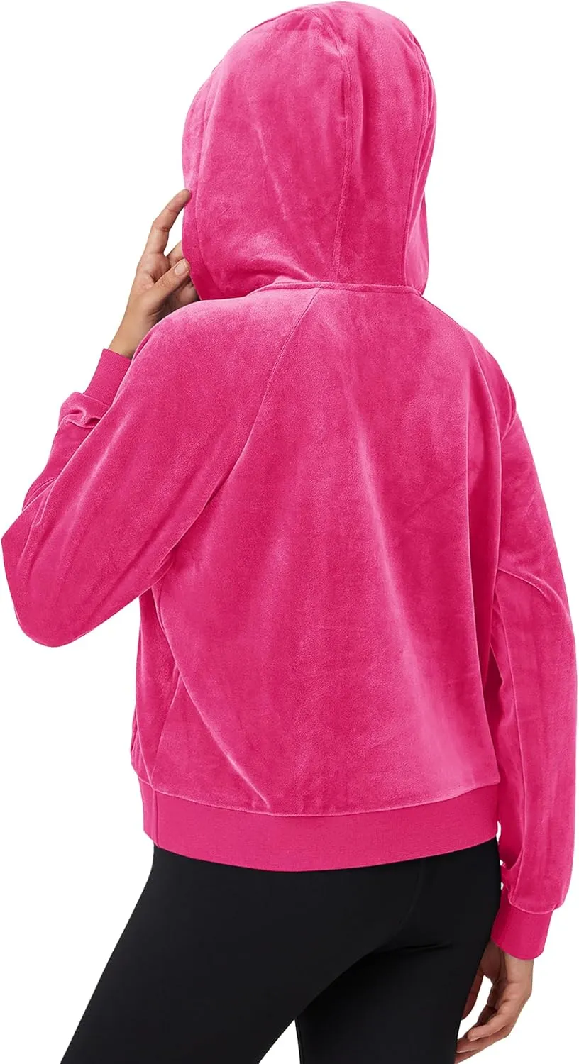 MAGCOMSEN Womens Hoodies Half-Zip Cropped Velour Sweatshirts Long Sleeve Fleece Pullover with Pocket Casual Outfits