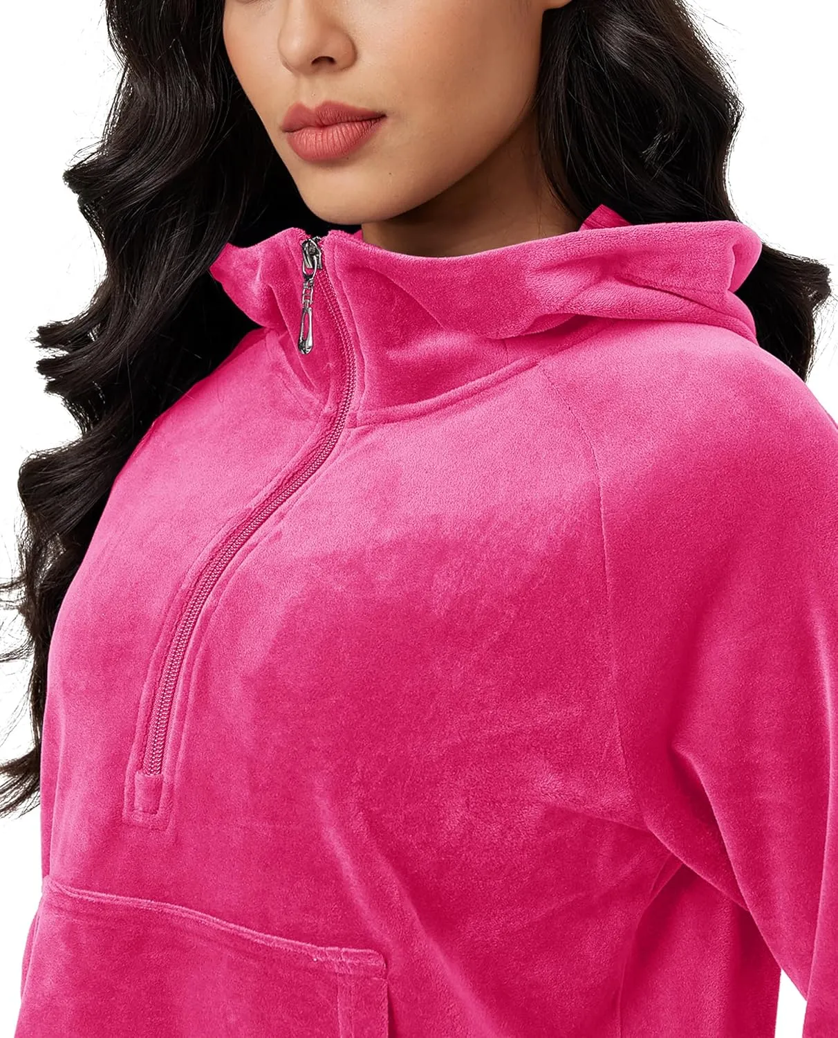MAGCOMSEN Womens Hoodies Half-Zip Cropped Velour Sweatshirts Long Sleeve Fleece Pullover with Pocket Casual Outfits