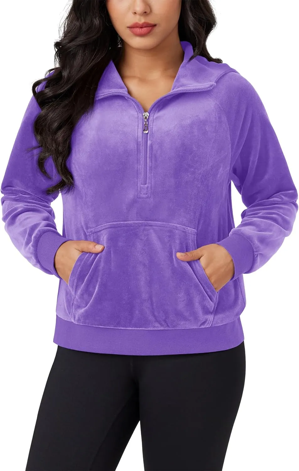 MAGCOMSEN Womens Hoodies Half-Zip Cropped Velour Sweatshirts Long Sleeve Fleece Pullover with Pocket Casual Outfits