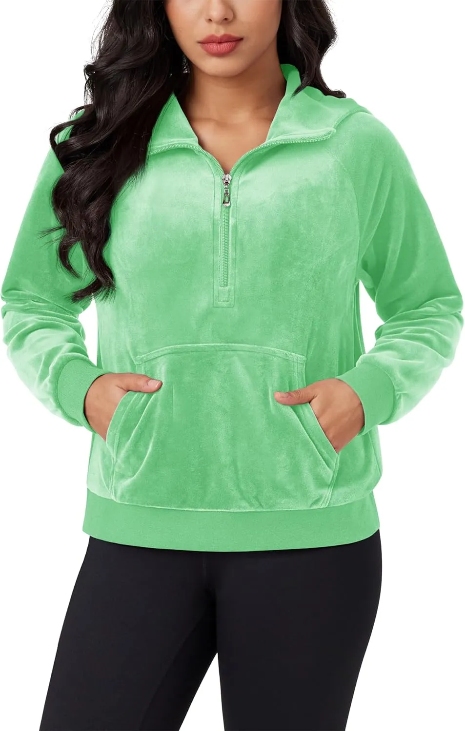 MAGCOMSEN Womens Hoodies Half-Zip Cropped Velour Sweatshirts Long Sleeve Fleece Pullover with Pocket Casual Outfits