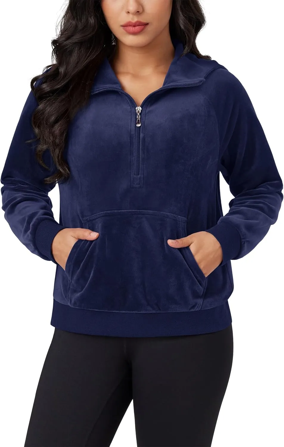 MAGCOMSEN Womens Hoodies Half-Zip Cropped Velour Sweatshirts Long Sleeve Fleece Pullover with Pocket Casual Outfits