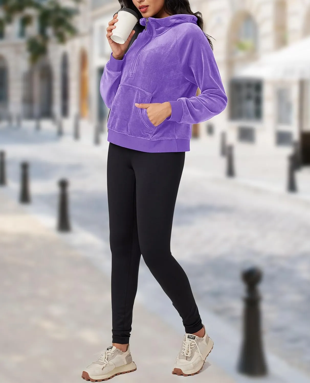 MAGCOMSEN Womens Hoodies Half-Zip Cropped Velour Sweatshirts Long Sleeve Fleece Pullover with Pocket Casual Outfits
