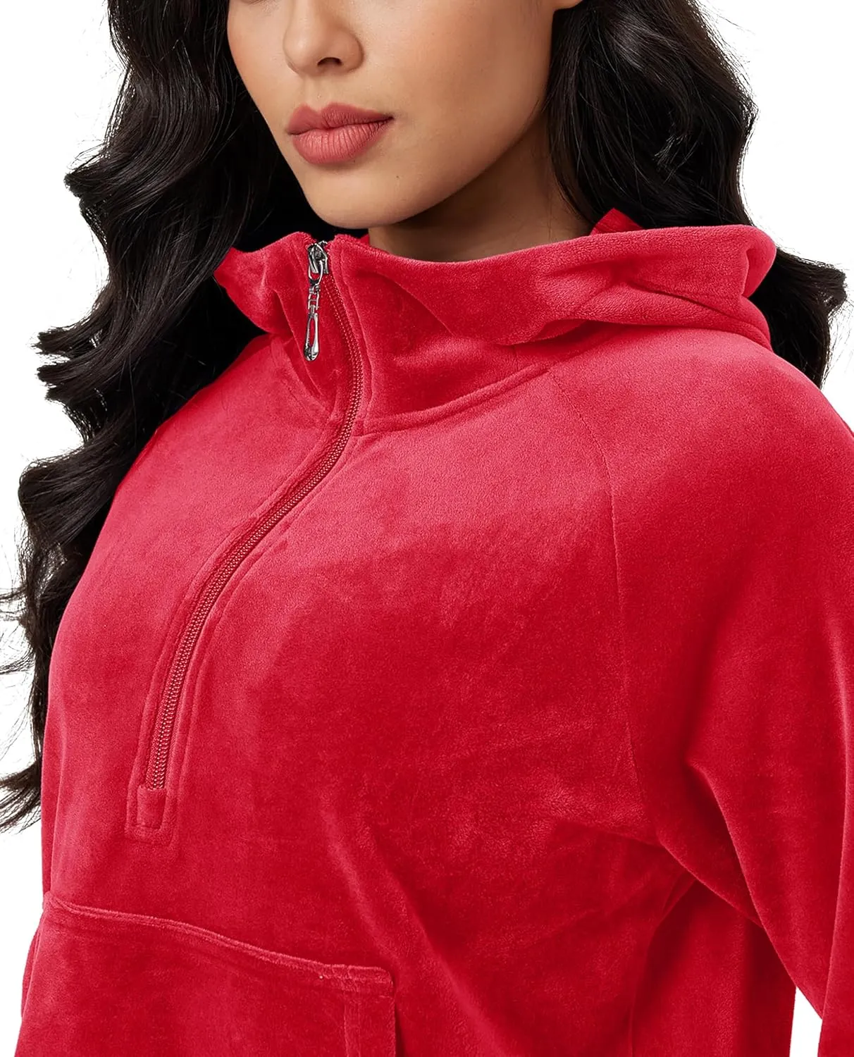 MAGCOMSEN Womens Hoodies Half-Zip Cropped Velour Sweatshirts Long Sleeve Fleece Pullover with Pocket Casual Outfits