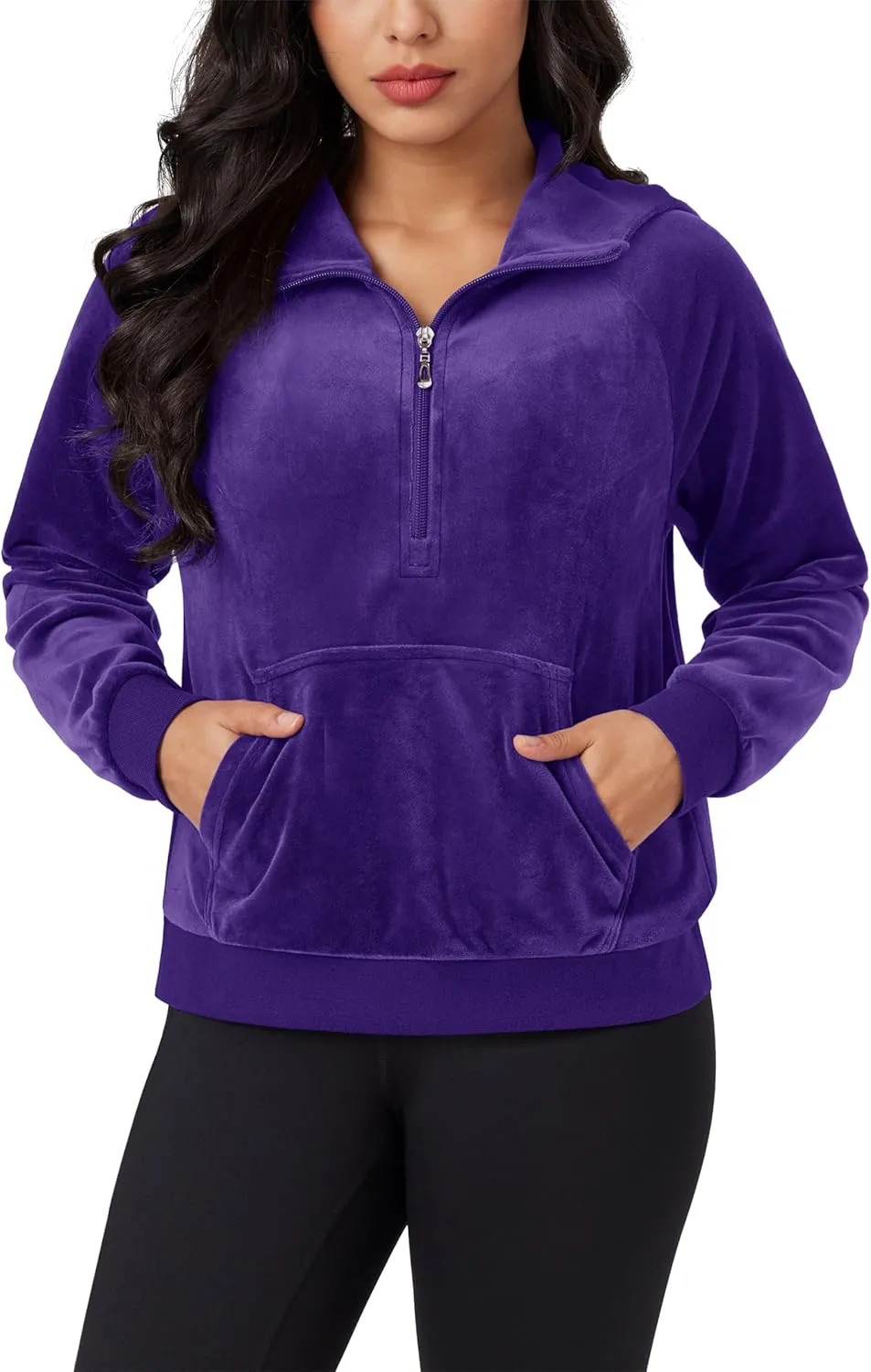 MAGCOMSEN Womens Hoodies Half-Zip Cropped Velour Sweatshirts Long Sleeve Fleece Pullover with Pocket Casual Outfits