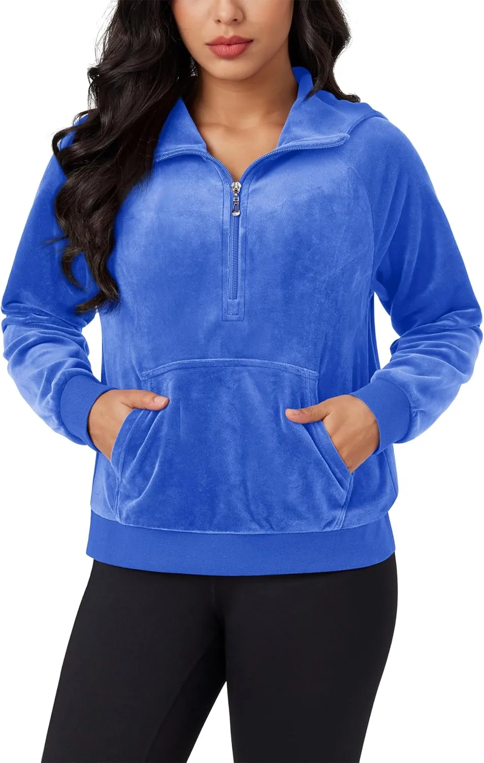 MAGCOMSEN Womens Hoodies Half-Zip Cropped Velour Sweatshirts Long Sleeve Fleece Pullover with Pocket Casual Outfits