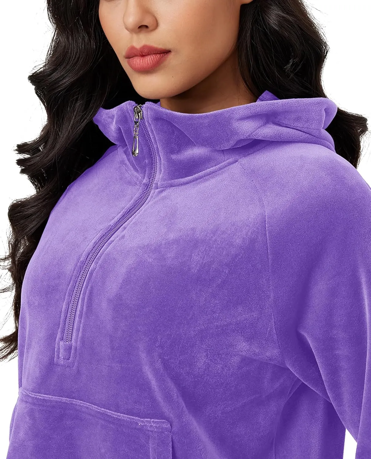 MAGCOMSEN Womens Hoodies Half-Zip Cropped Velour Sweatshirts Long Sleeve Fleece Pullover with Pocket Casual Outfits