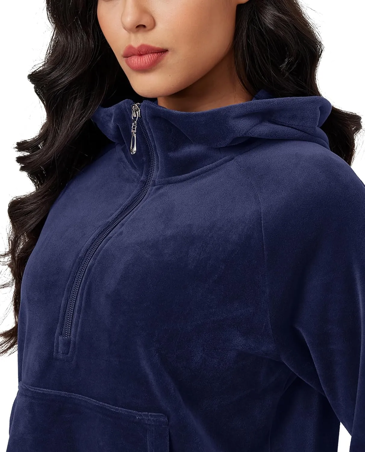 MAGCOMSEN Womens Hoodies Half-Zip Cropped Velour Sweatshirts Long Sleeve Fleece Pullover with Pocket Casual Outfits
