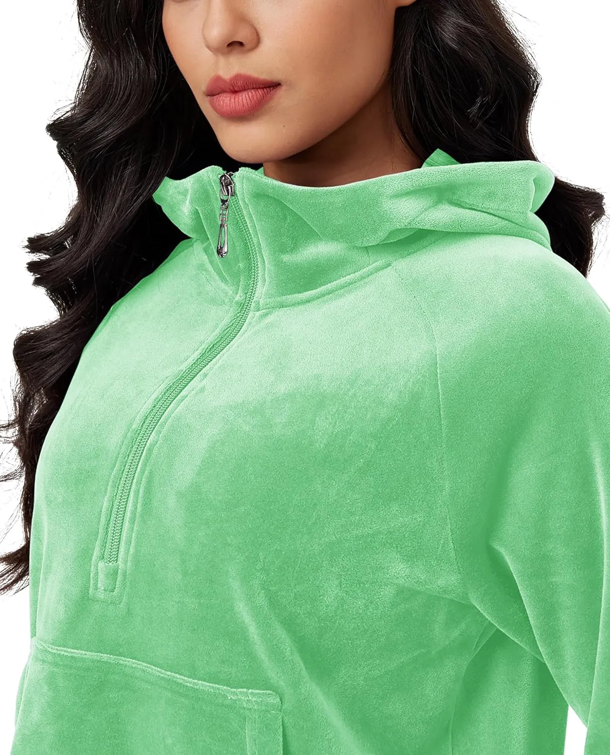 MAGCOMSEN Womens Hoodies Half-Zip Cropped Velour Sweatshirts Long Sleeve Fleece Pullover with Pocket Casual Outfits