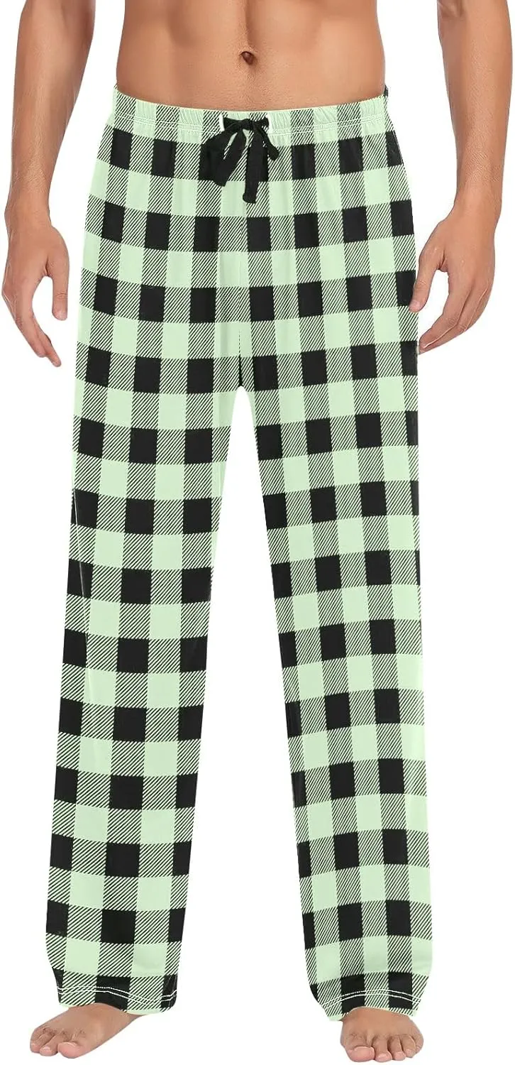 Men Pajama Pants Plaid Big And Tall Sleep & Lounge Pj Elastic Waist Drawstring Pants Warm Sleepwear Pant With Pocket
