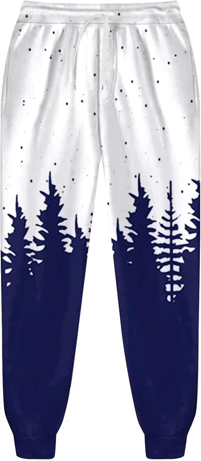Men's Athletic Hoodie Tracksuit Funny Christmas Tracksuit 2 Piece Funny Reindeer Santa Casual Athletic Jogging Suits