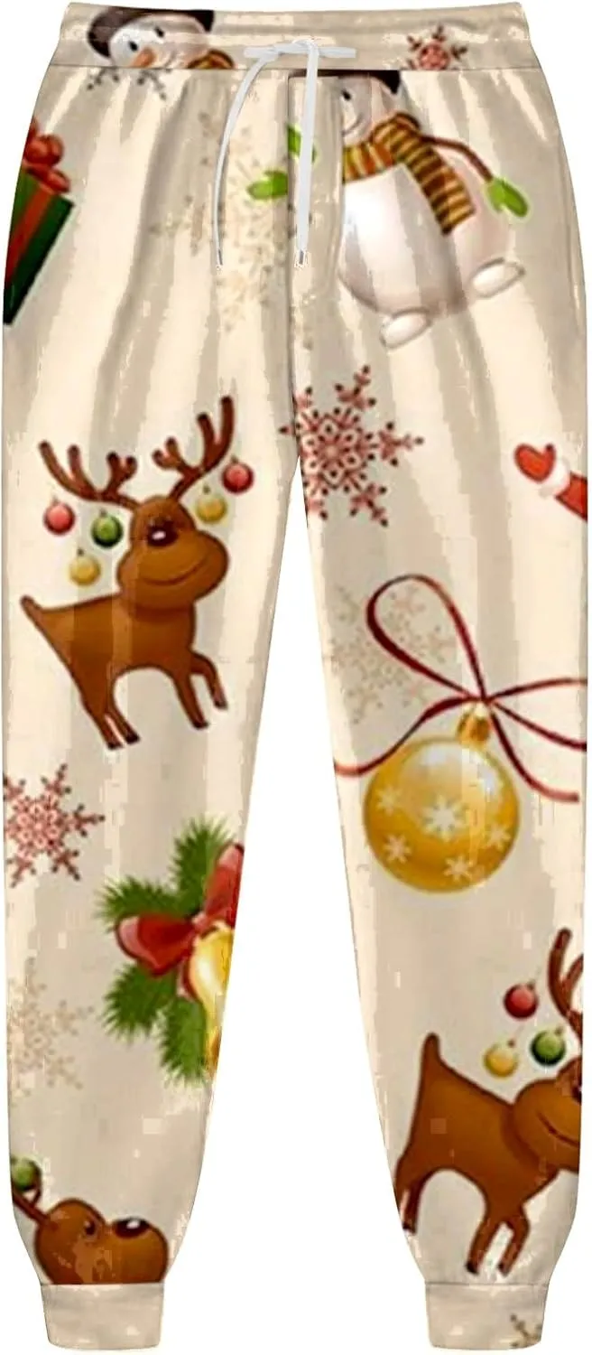 Men's Athletic Hoodie Tracksuit Funny Christmas Tracksuit 2 Piece Funny Reindeer Santa Casual Athletic Jogging Suits