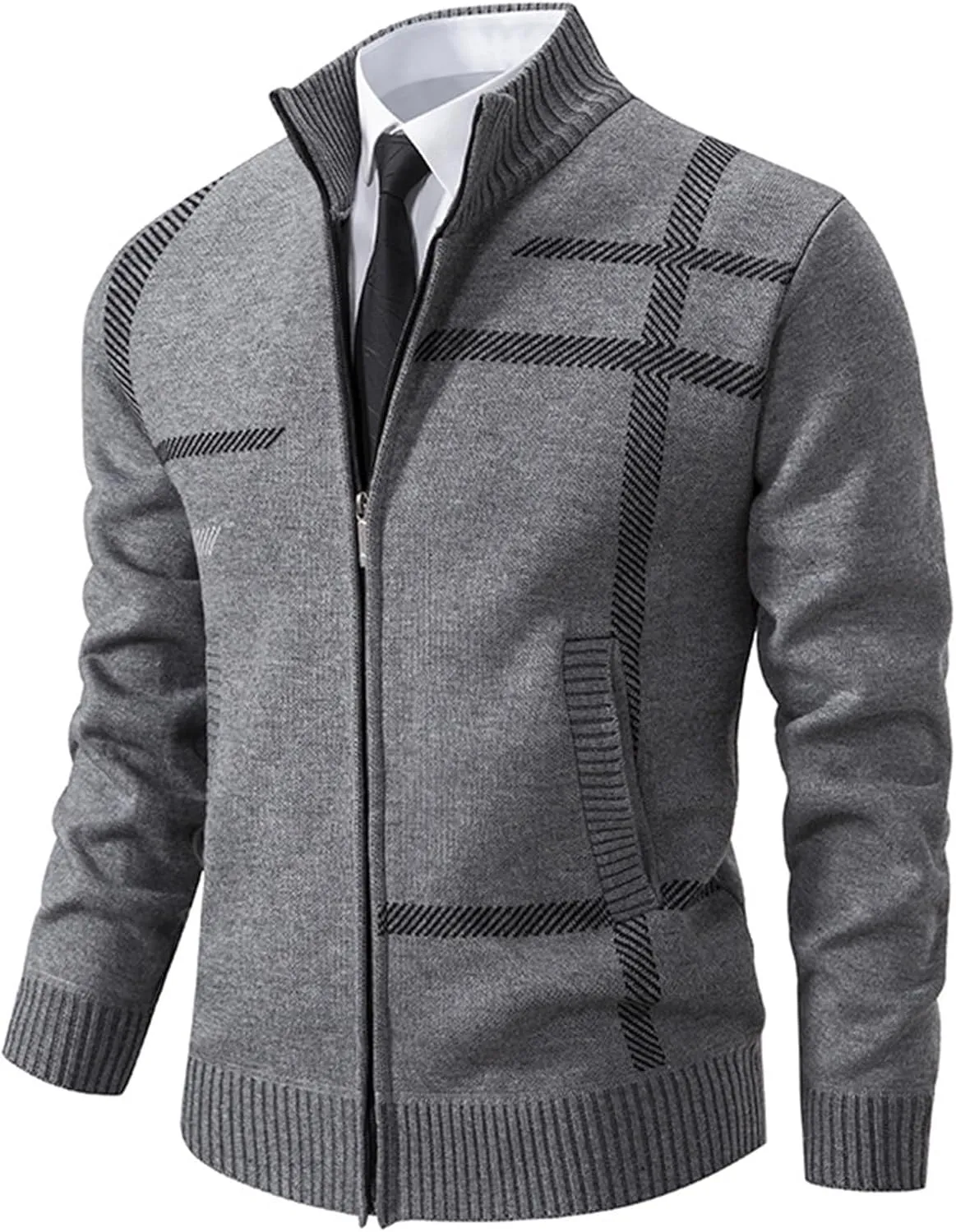 Mens Cardigan Sweater Fall Knitted Cardigan Full Zip Up Sweater Stand Collar Long Sleeve Sweater Fall Cardigan