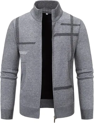 Mens Cardigan Sweater Fall Knitted Cardigan Full Zip Up Sweater Stand Collar Long Sleeve Sweater Fall Cardigan