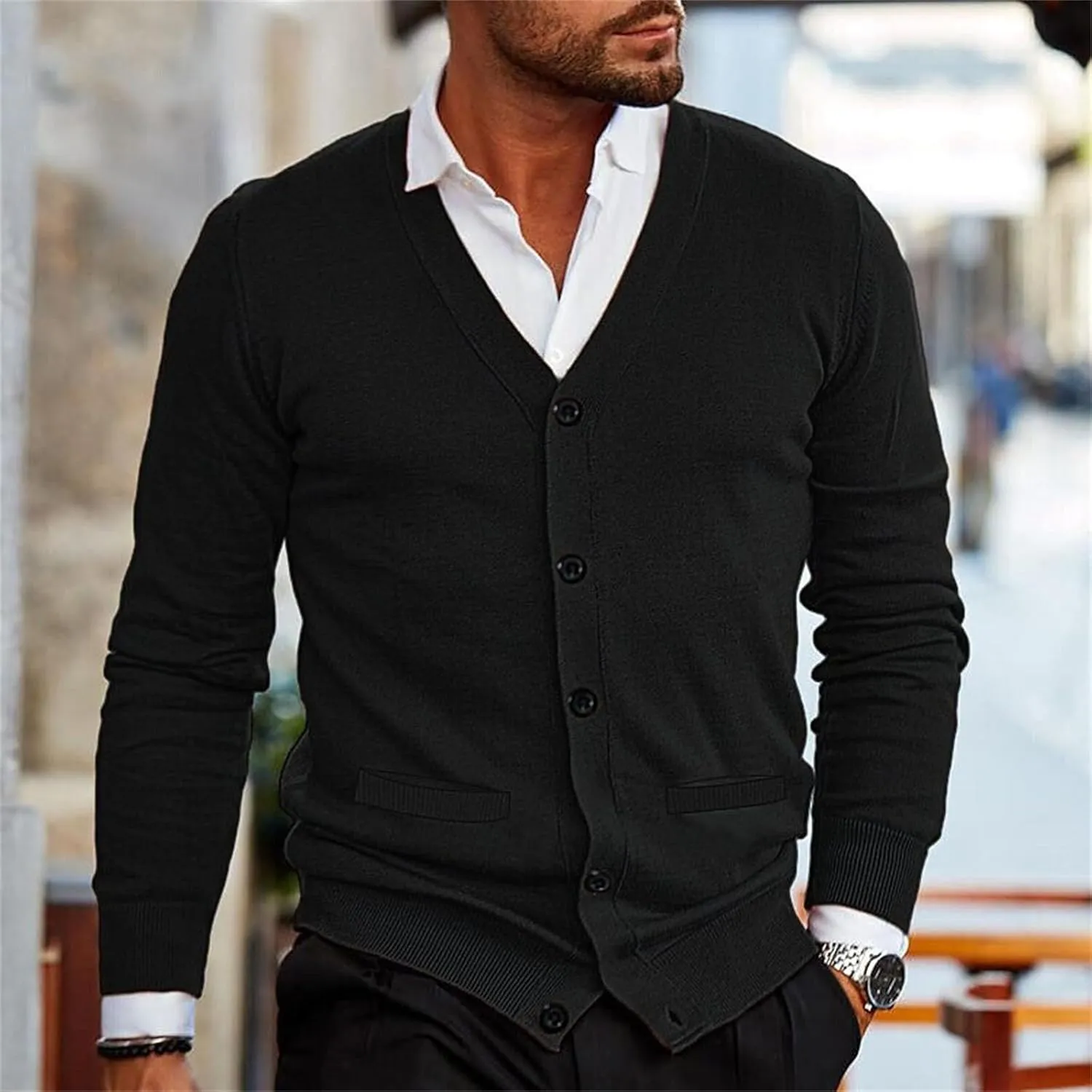 Men's Cardigan Sweater V Neck Button Down Sweaters Casual Lightweight Knitted Cardigan Long Sleeve Slim fit Cardigan