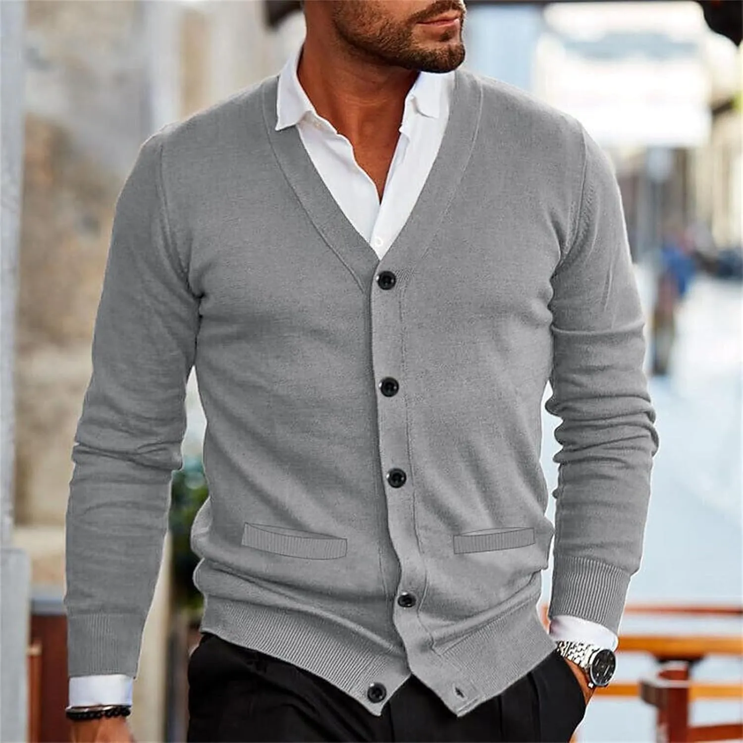 Men's Cardigan Sweater V Neck Button Down Sweaters Casual Lightweight Knitted Cardigan Long Sleeve Slim fit Cardigan