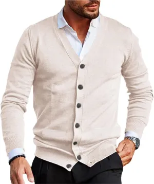Men's Cardigan Sweater V Neck Button Down Sweaters Casual Lightweight Knitted Cardigan Long Sleeve Slim fit Cardigan