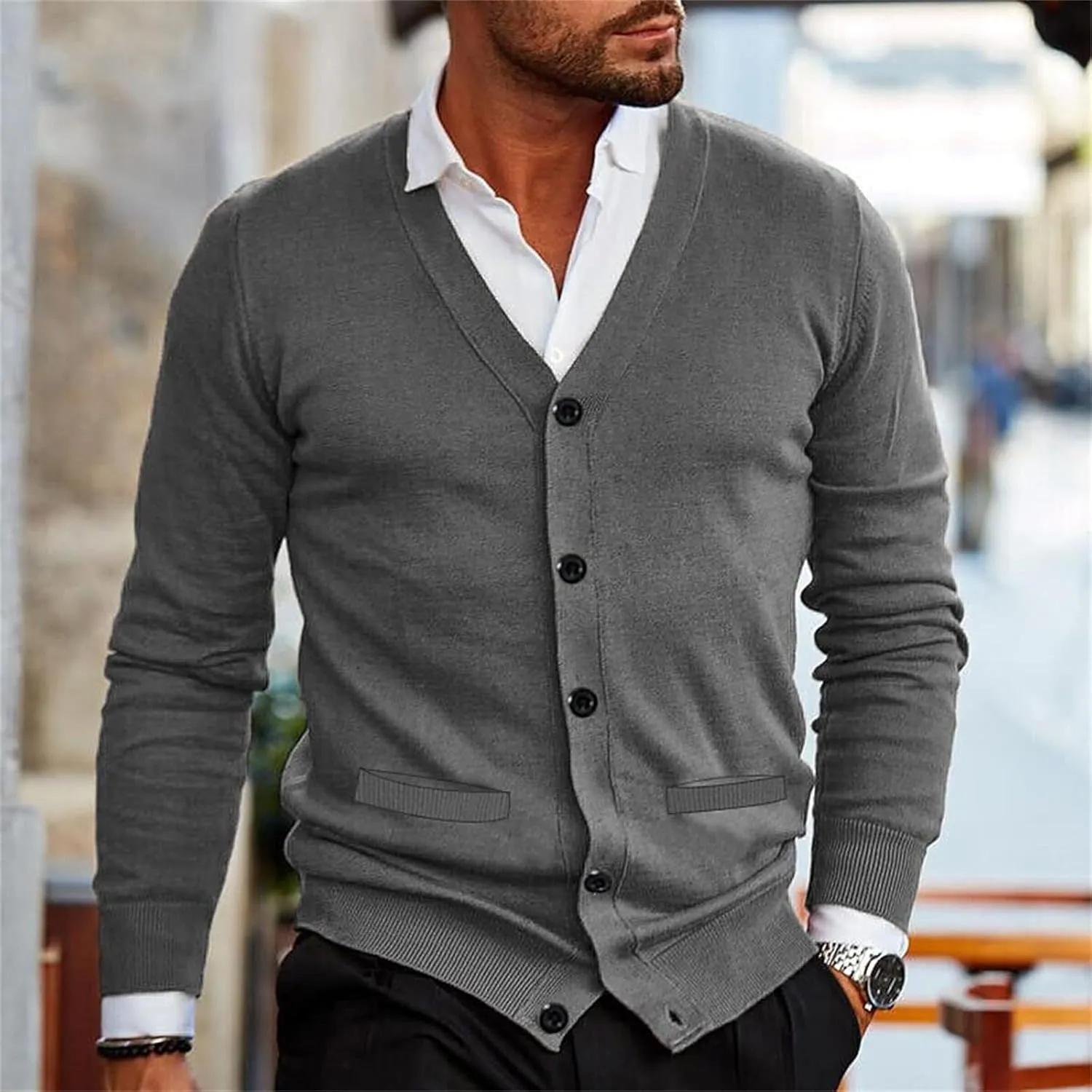 Men's Cardigan Sweater V Neck Button Down Sweaters Casual Lightweight Knitted Cardigan Long Sleeve Slim fit Cardigan