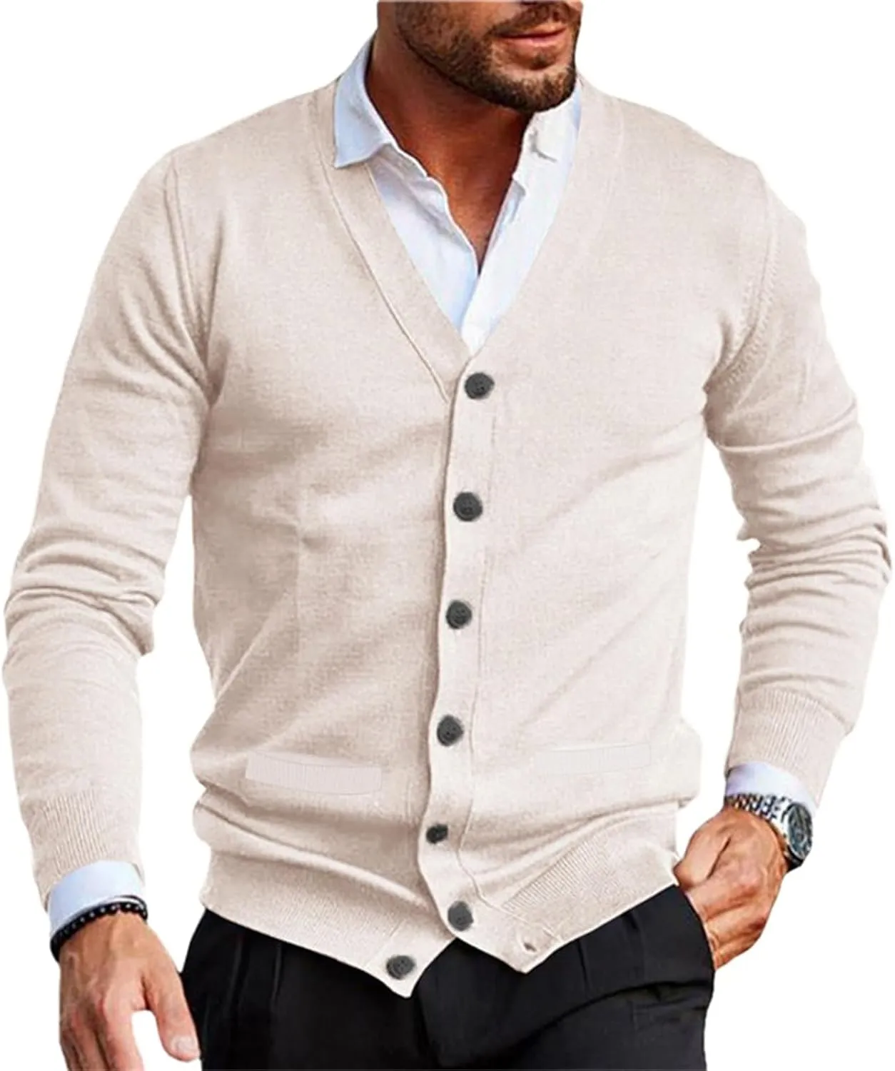 Men's Cardigan Sweater V Neck Button Down Sweaters Casual Lightweight Knitted Cardigan Long Sleeve Slim fit Cardigan