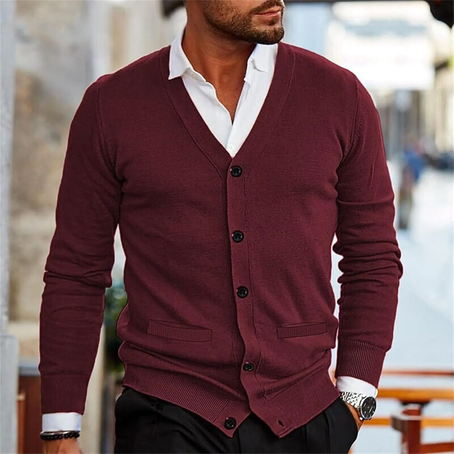 Men's Cardigan Sweater V Neck Button Down Sweaters Casual Lightweight Knitted Cardigan Long Sleeve Slim fit Cardigan