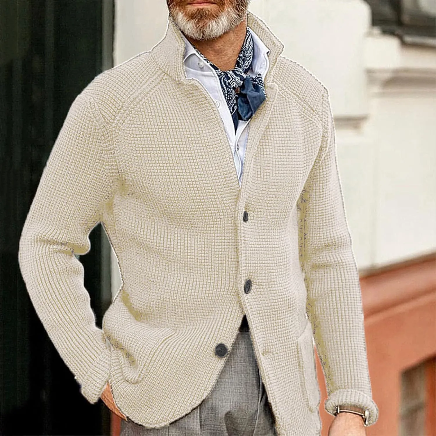 Mens Cardigan Sweater with Buttons Knitted Lapel Men Cardigan Sweater Lightweight Warm Loose Winter Cardigan