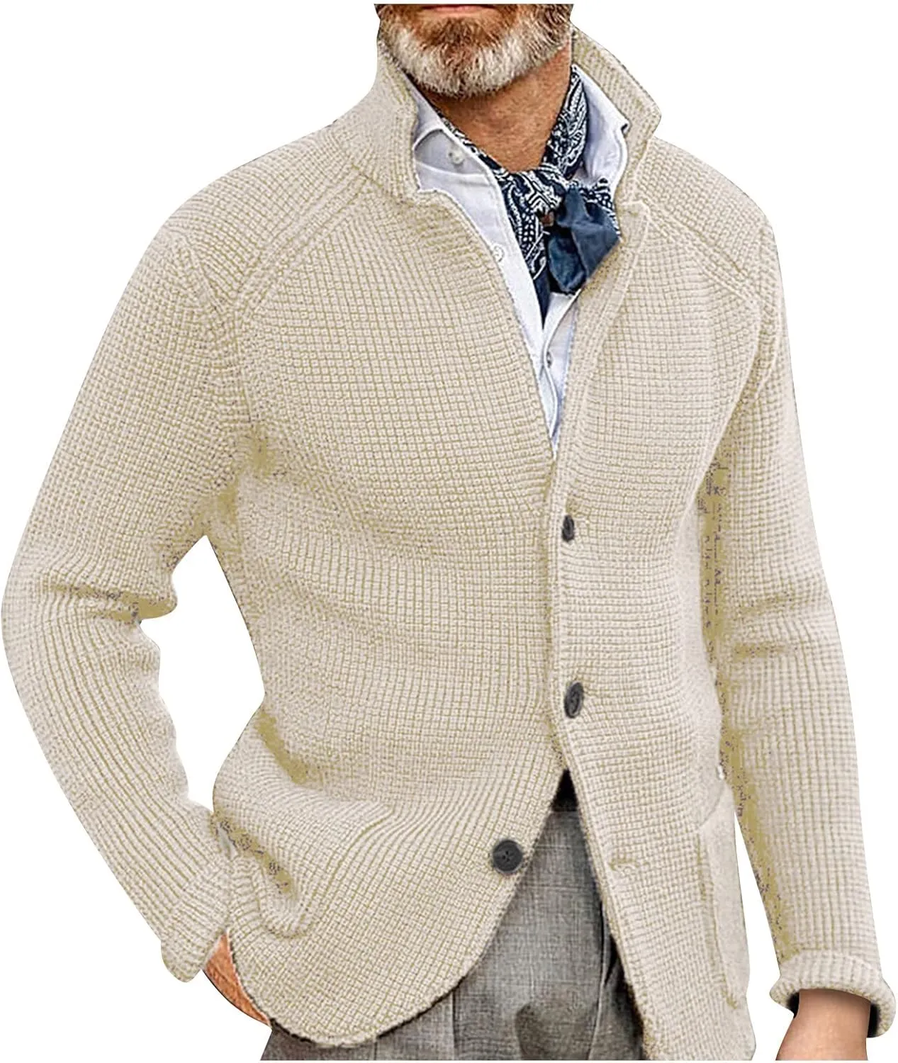 Mens Cardigan Sweater with Buttons Knitted Lapel Men Cardigan Sweater Lightweight Warm Loose Winter Cardigan