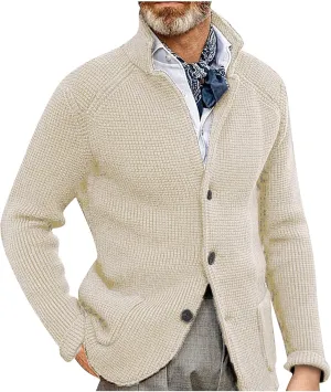 Mens Cardigan Sweater with Buttons Knitted Lapel Men Cardigan Sweater Lightweight Warm Loose Winter Cardigan