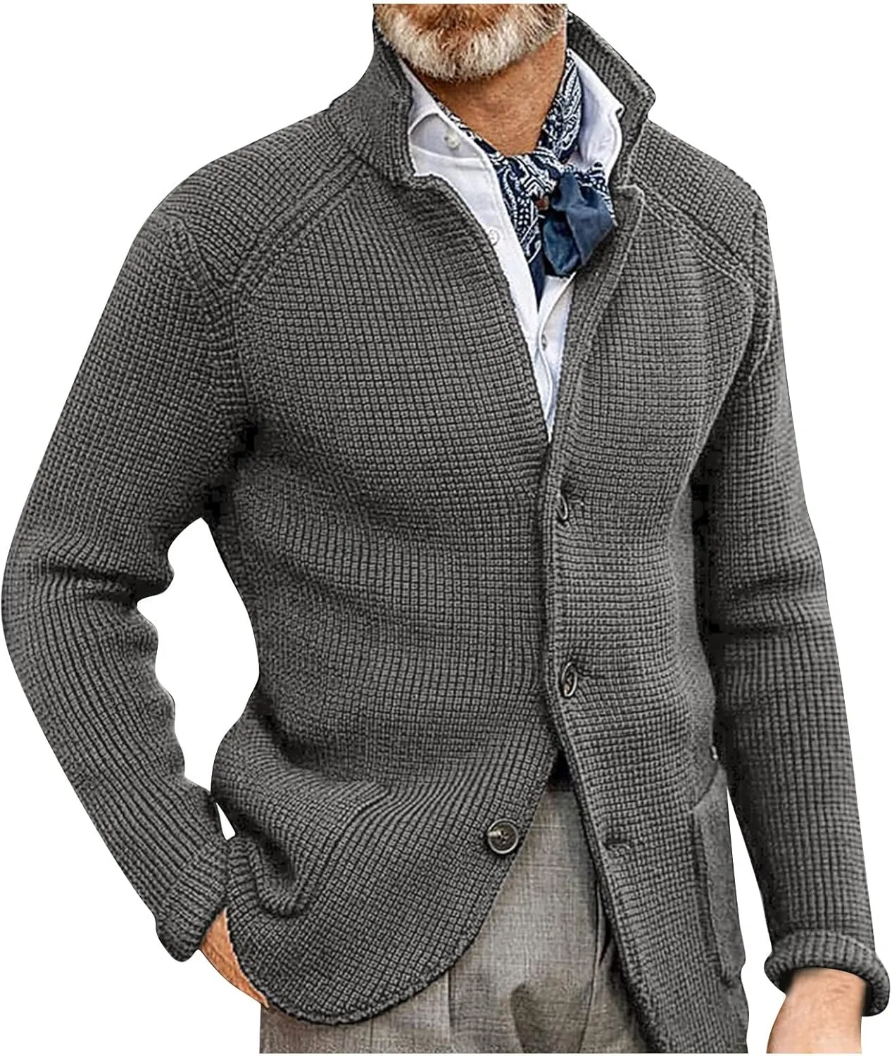 Men's Cardigan Sweaters with Buttons Knitted Lapel Oversized Cardigan Lightweight Warm Casual Winter Cardigan