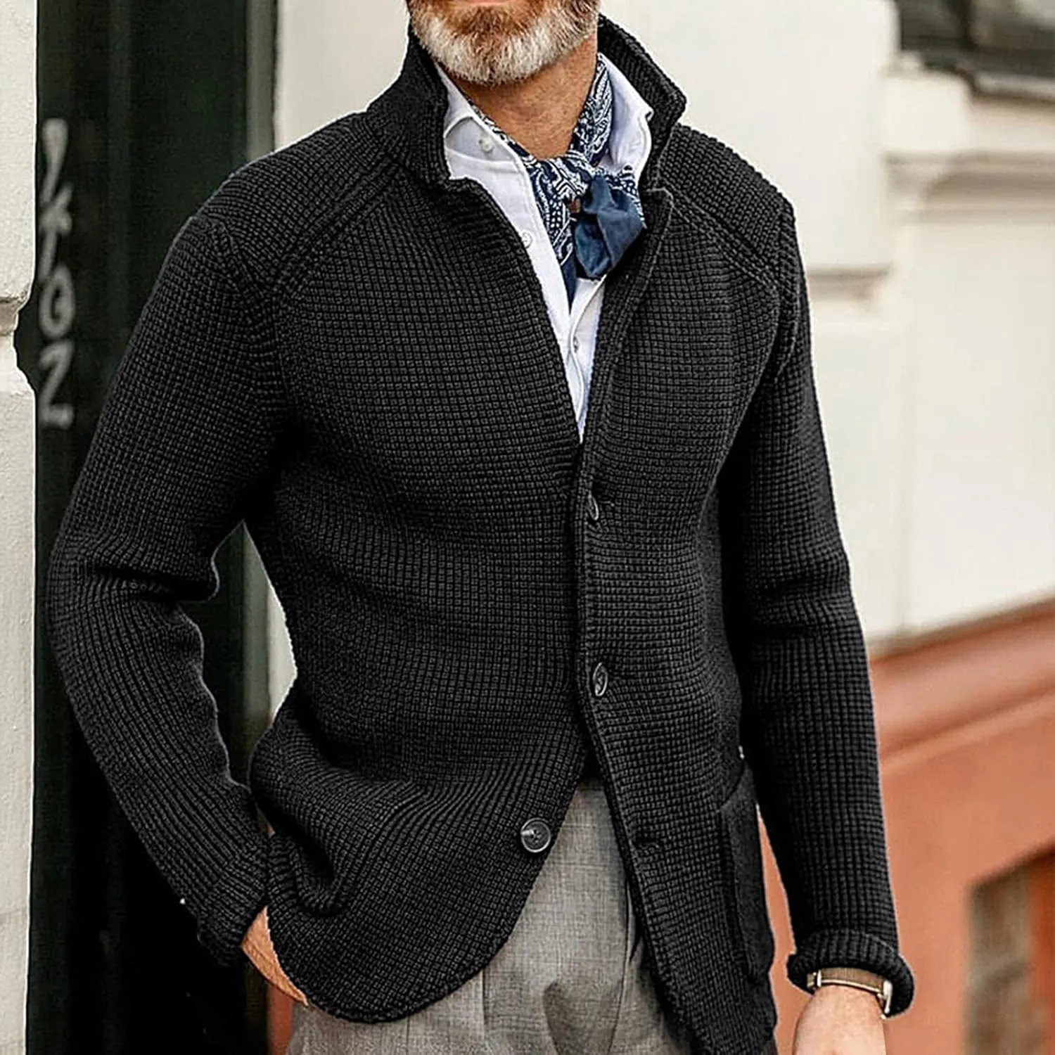 Men's Cardigan Sweaters with Buttons Knitted Lapel Oversized Cardigan Lightweight Warm Casual Winter Cardigan
