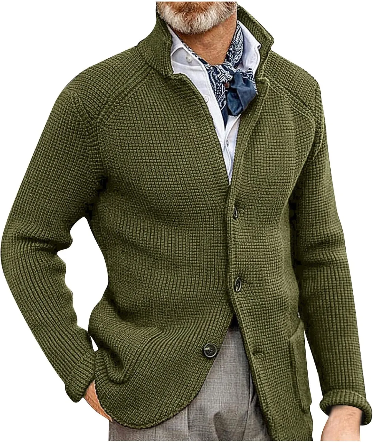 Men's Cardigan Sweaters with Buttons Knitted Lapel Oversized Cardigan Lightweight Warm Casual Winter Cardigan