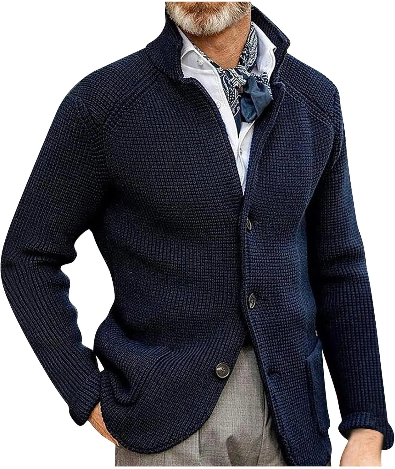 Men's Cardigan Sweaters with Buttons Knitted Lapel Oversized Cardigan Lightweight Warm Casual Winter Cardigan