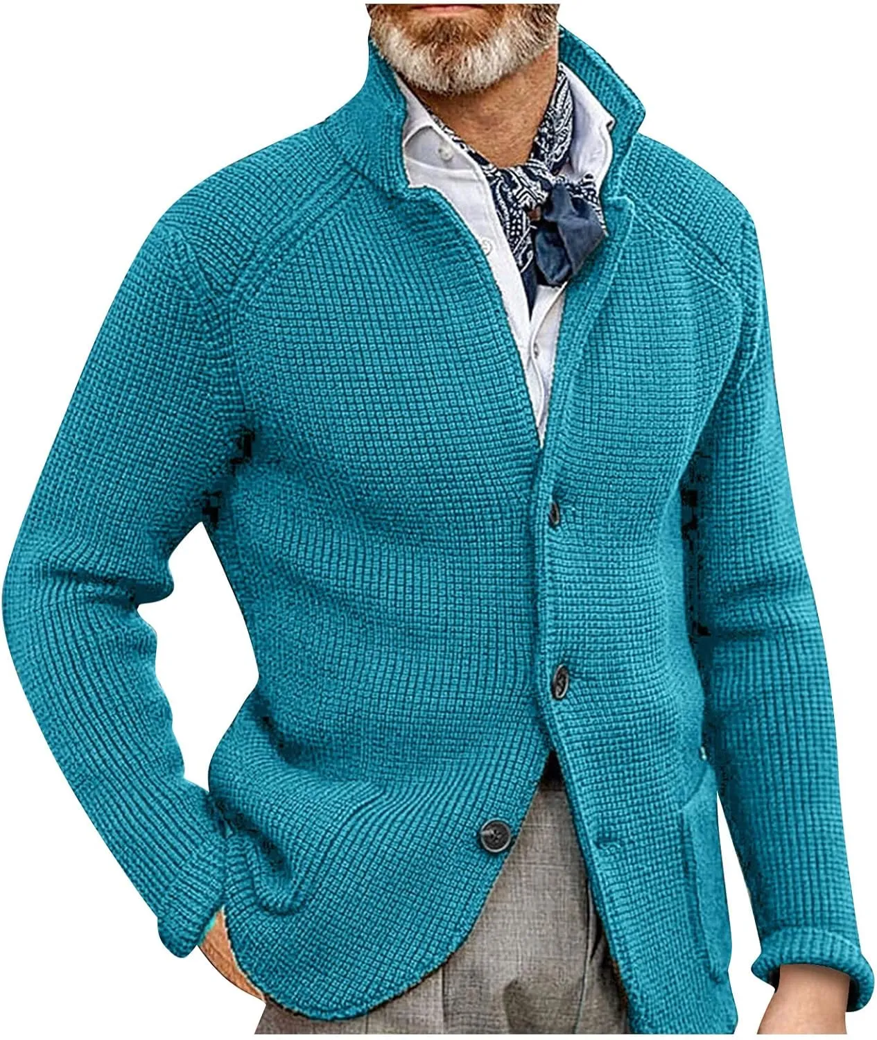 Mens Cardigan with Buttons Knit Lapel Men Cardigan Sweater Thick Warm Loose Winter Cardigan