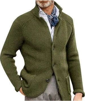 Mens Cardigan with Buttons Knitted Lapel Oversized Cardigan Sweater Lightweight Warm Lounge Winter Cardigan