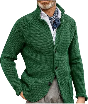 Mens Cardigan with Buttons Knitted Lapel Oversized Cardigan Sweater Lightweight Warm Lounge Winter Cardigan